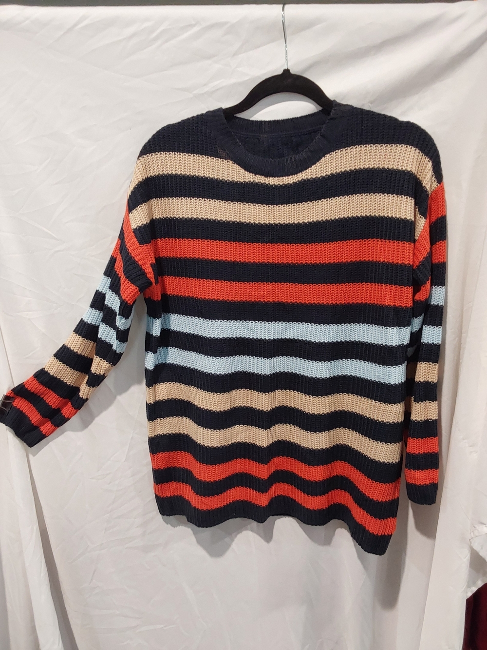 Striped Crewneck Sweater in Navy, Red, Cream, and Light Blue